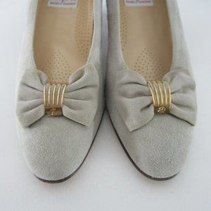 New Angelo Gianninin Donna Serena 9.5 Dove Gray Suede Pumps Bows Heels